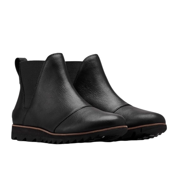 Sorel Waterproof Leather Harlow Chelsea Boot Ankle Booties Black Size 6.5 - Picture 1 of 16